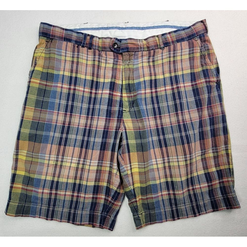 Polo Ralph Lauren "Cinch"‎ Shorts Mens 38 Metal Buckle on Back Plaid Chino